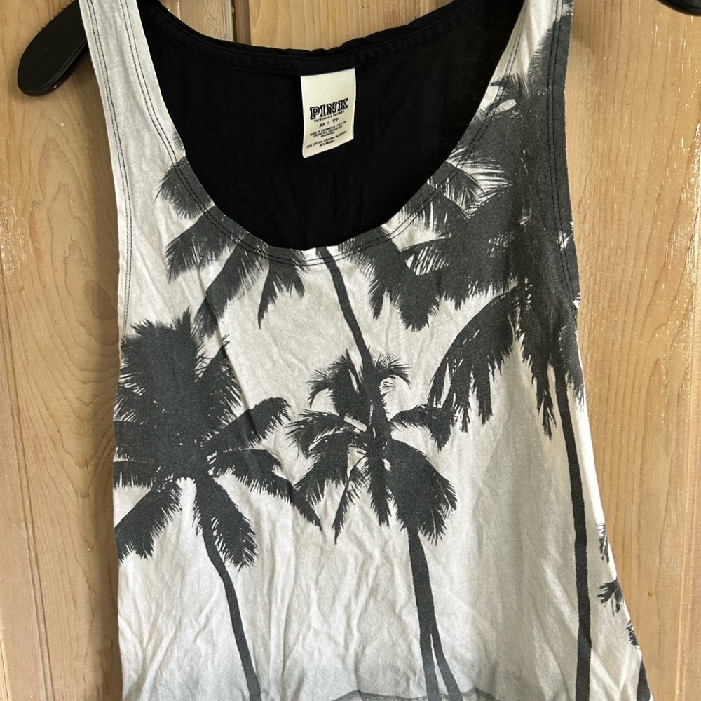 PINK Victoria's Secret Black & White Palm Print Tank